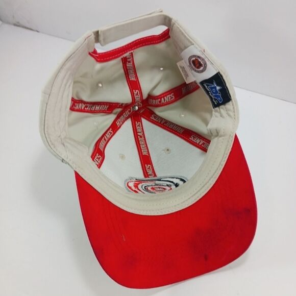 Vintage Drew Pearson Carolina Hurricanes Hat NHL Embroidered Tan/Red Hook&Loop - Picture 4 of 9